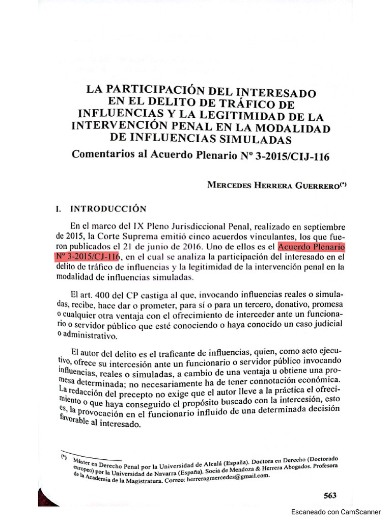 La Participación Del Interesado en El Delito de Tráfico de Influencias ...