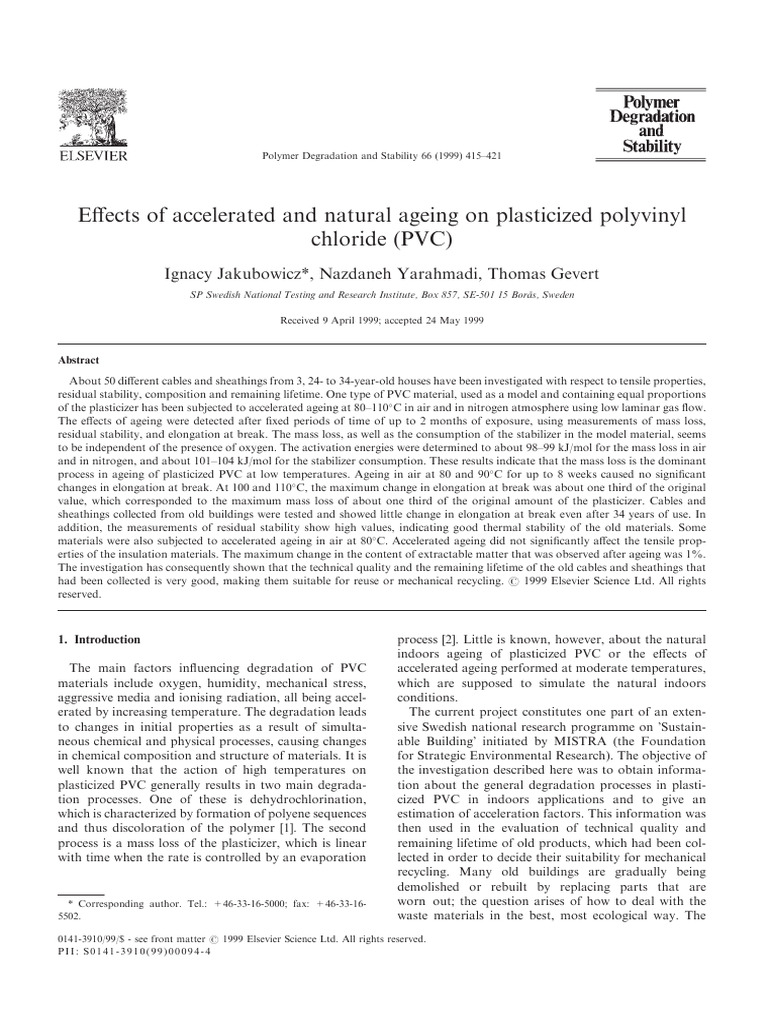 Aging Effects on Plasticized PVC Materials | PDF | Polyvinyl Chloride ...