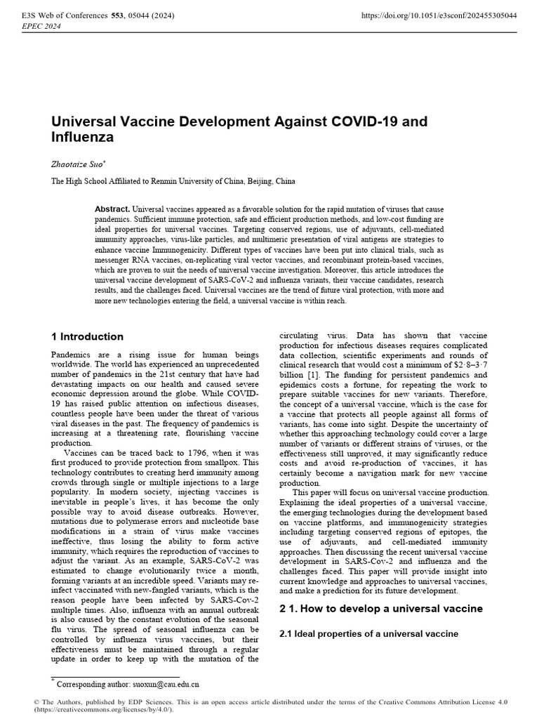 Universal Vaccine Development Against COVID-19 and | PDF | Vaccines | Virus