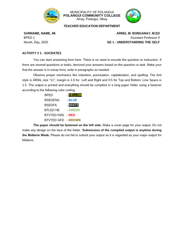 Activity Template For Ge 1 Uts | PDF