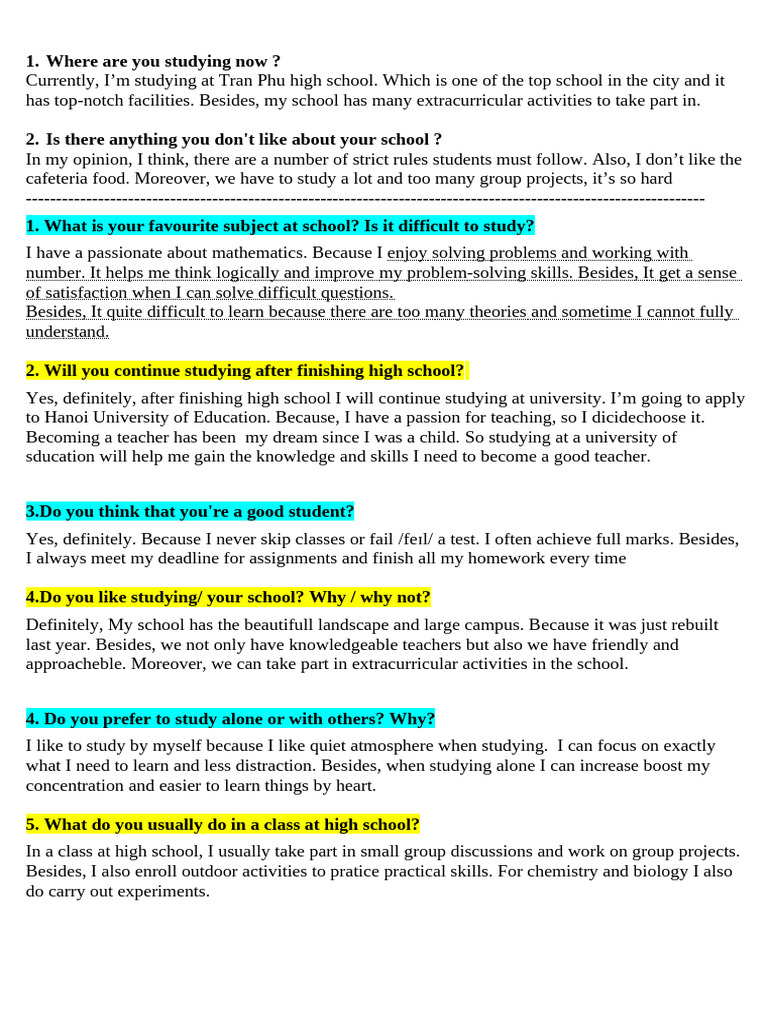 Student Life at Tran Phu High School | PDF | Schools | Teachers
