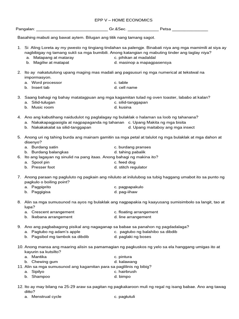 PT - Epp-He 5 - Q1 | PDF