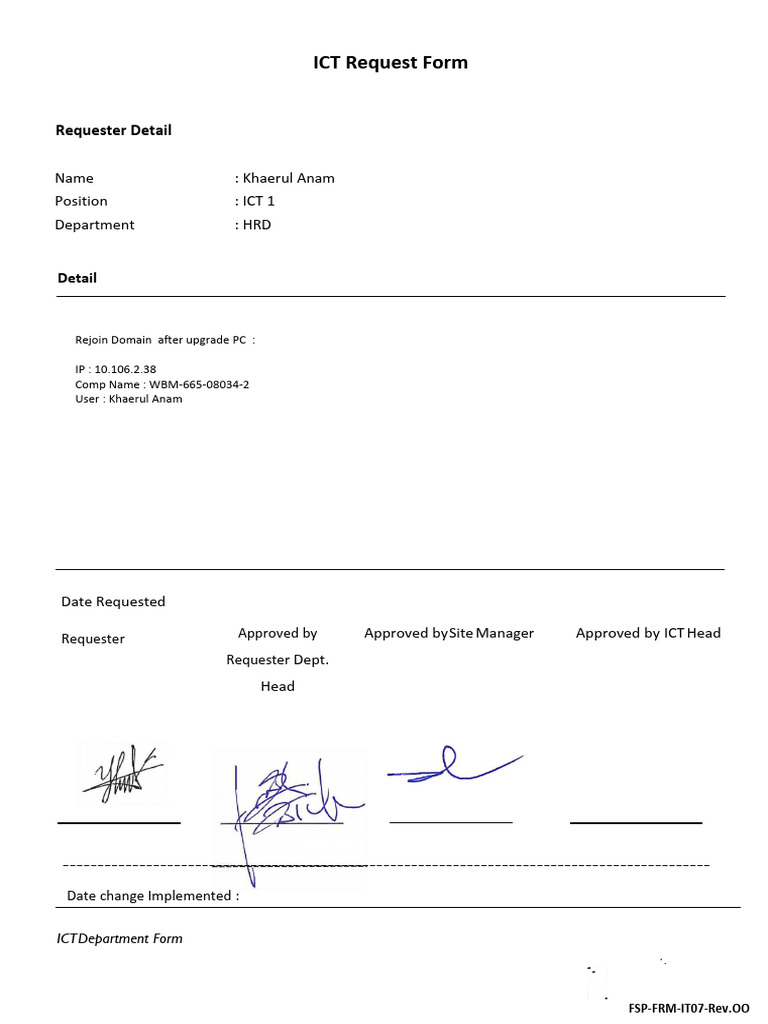 ICT Request Form IT07 Submission | PDF