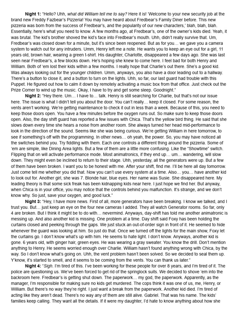 Freddy Fazbear's Pizzeria Security Guide | PDF