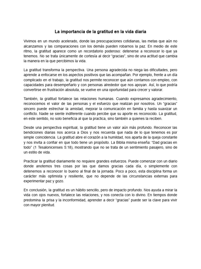 La gratitud: clave para una vida plena | PDF | Gratitud | Resiliencia ...