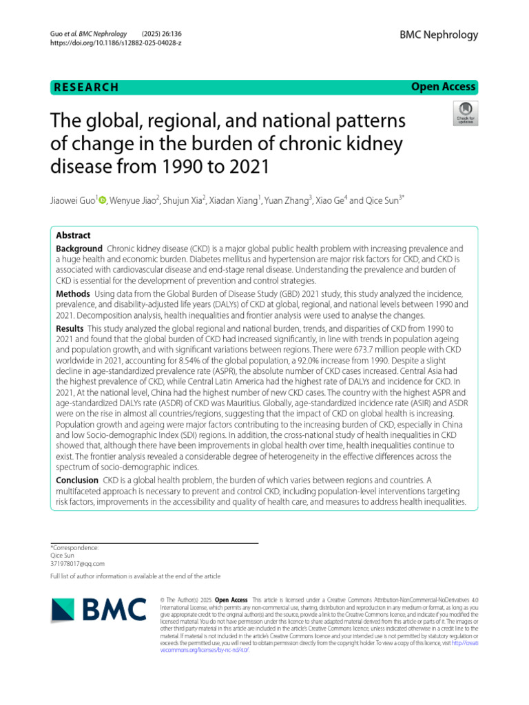 Global Burden of Chronic Kidney Disease | PDF | Chronic Kidney Disease ...