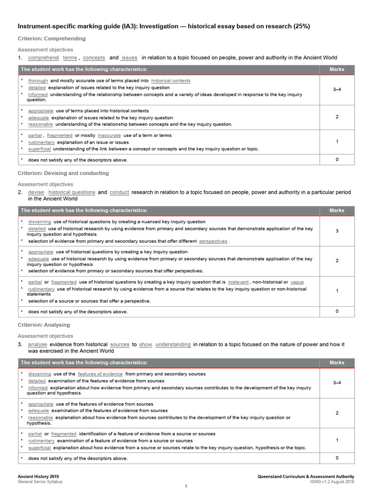 IA3 Ancient History Assessment Guide | PDF | Evidence | Inquiry