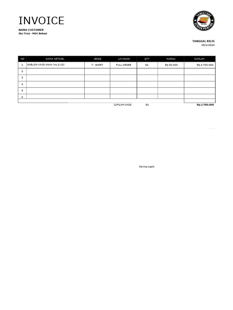 Invoice Pembelian Kaos | PDF