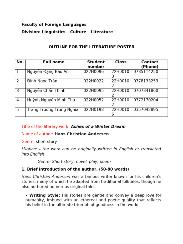 Literature Poster: The Little Match Girl | PDF