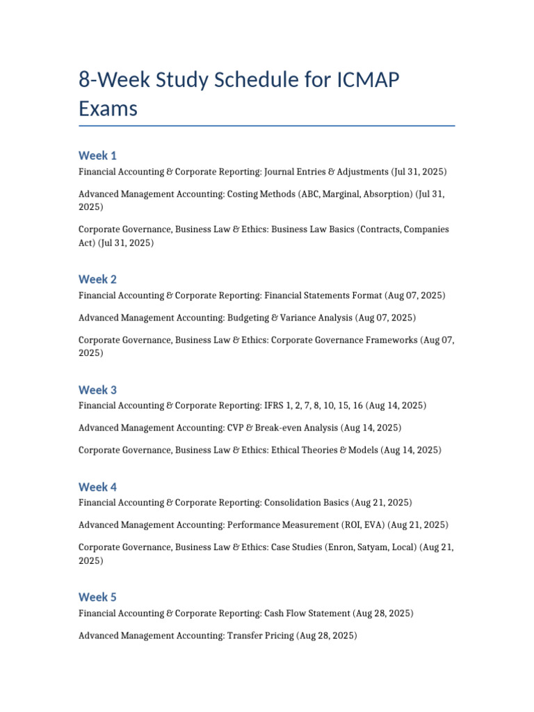 ICMAP 2025 Exam Study Schedule | PDF