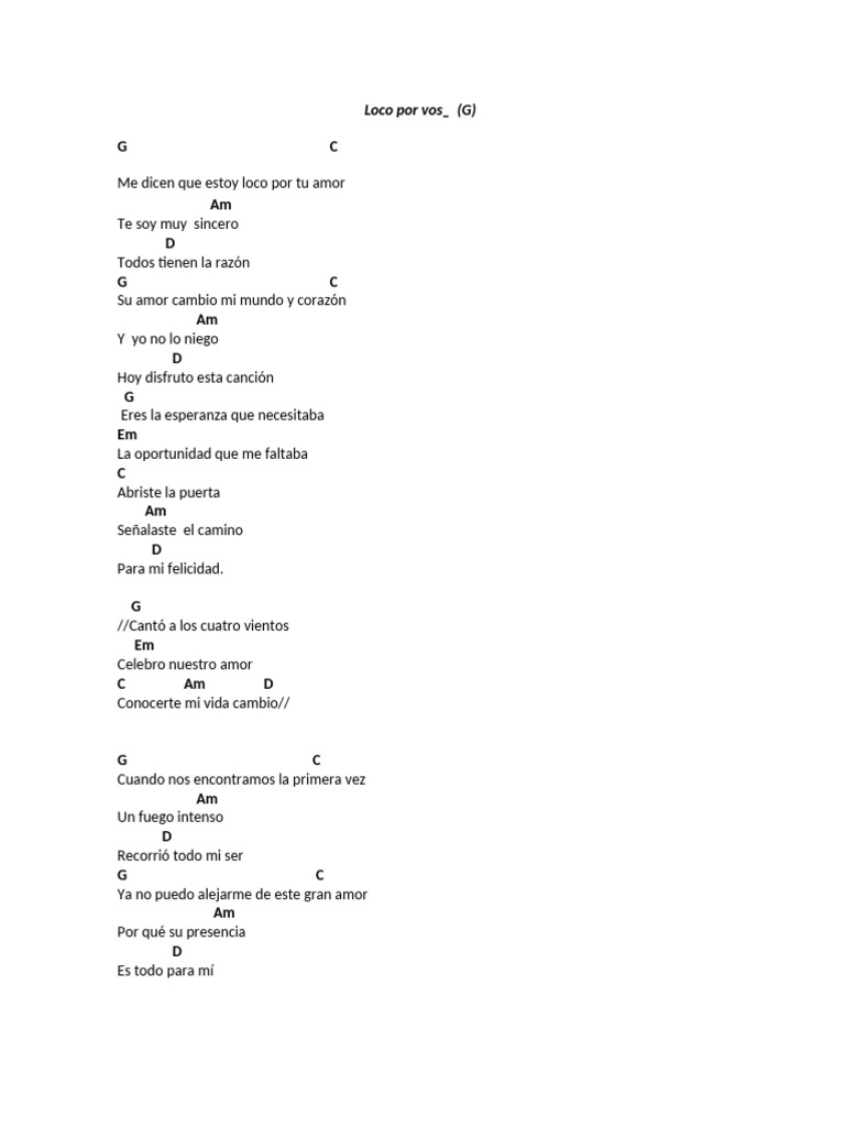 Loco por Vos: Letra y Acordes | PDF