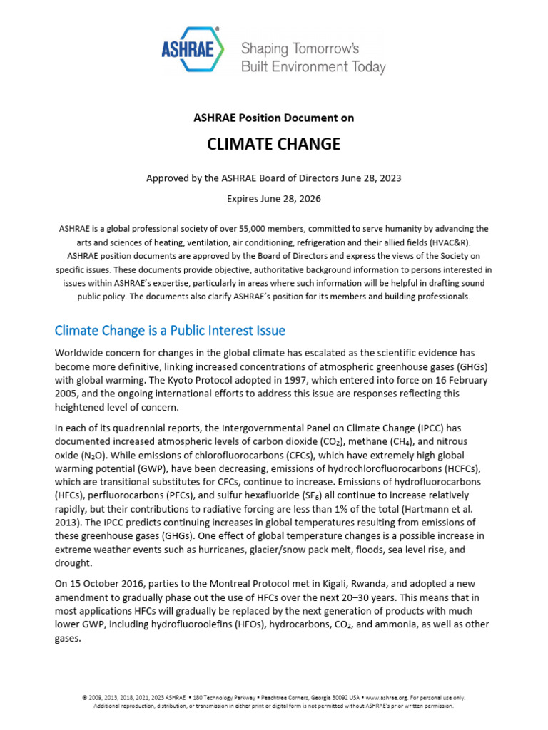 ASHRAE - Position Document On Climate Change | PDF | Greenhouse Gas ...