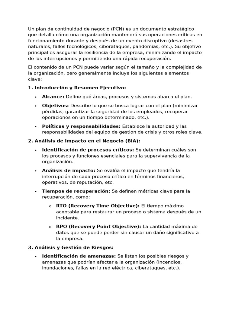 Contenido Plan de Continuidad de Negocio | PDF | Valores | La seguridad ...