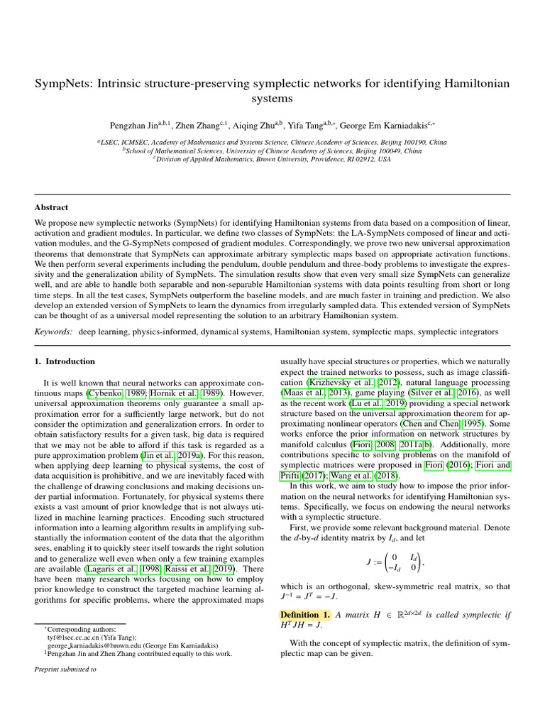 SympNets: Identifying Hamiltonian Systems | PDF | Hamiltonian Mechanics ...