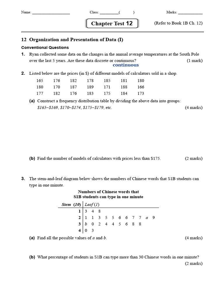 Data Organization and Presentation Test | PDF