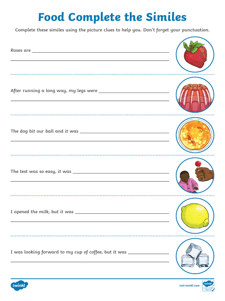 T e 1689324763 Complete The Food Simile Worksheet Ver 1 | PDF