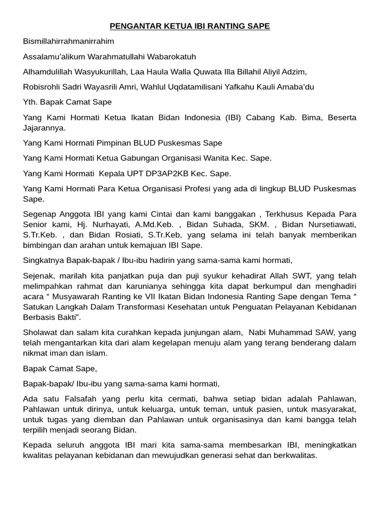 Visi Misi IBI Ranting Sape 2023 | PDF