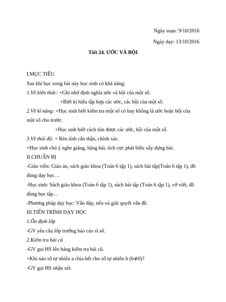 Nhóm 3 - Toán K36A - Tiết 24 Ước và Bội | PDF