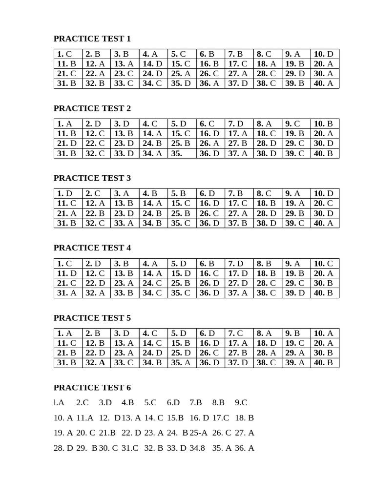 Practice Test Answers Collection | PDF | Chess Theory | Chess Openings