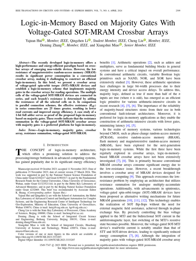 4 Logic-In-Memory Based On Majority Gates With Voltage-Gated SOT-MRAM ...