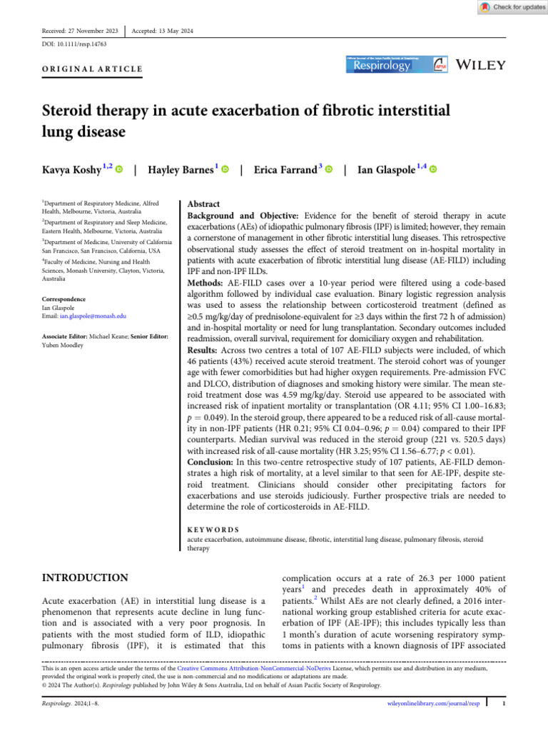 Respirology - 2024 - Koshy - Steroid Therapy in Acute Exacerbation of ...