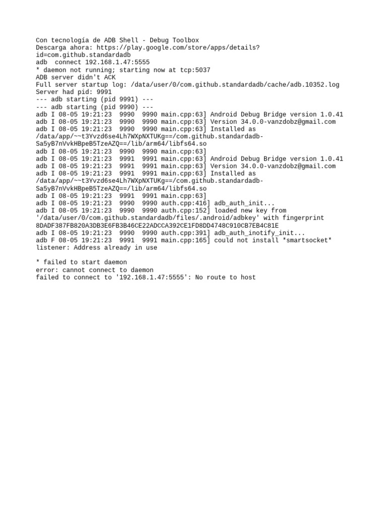 ADB 1.0.41 Connection Error Analysis | PDF