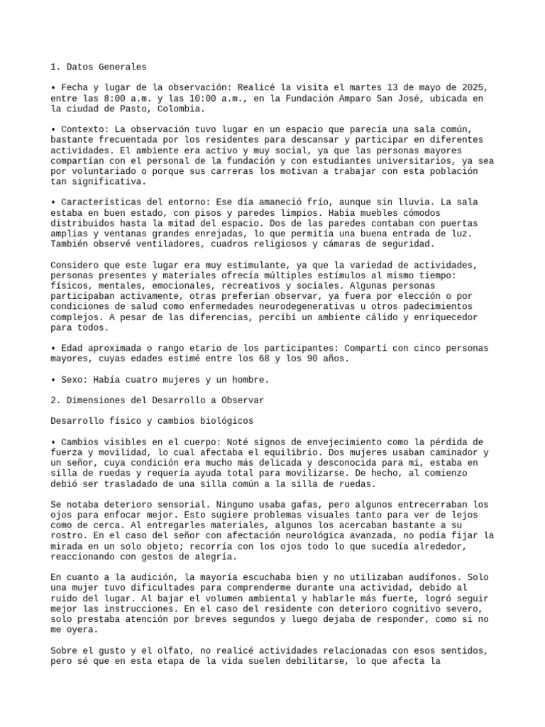 Observación de Adultos Mayores en Fundación | PDF | Las emociones | Vejez