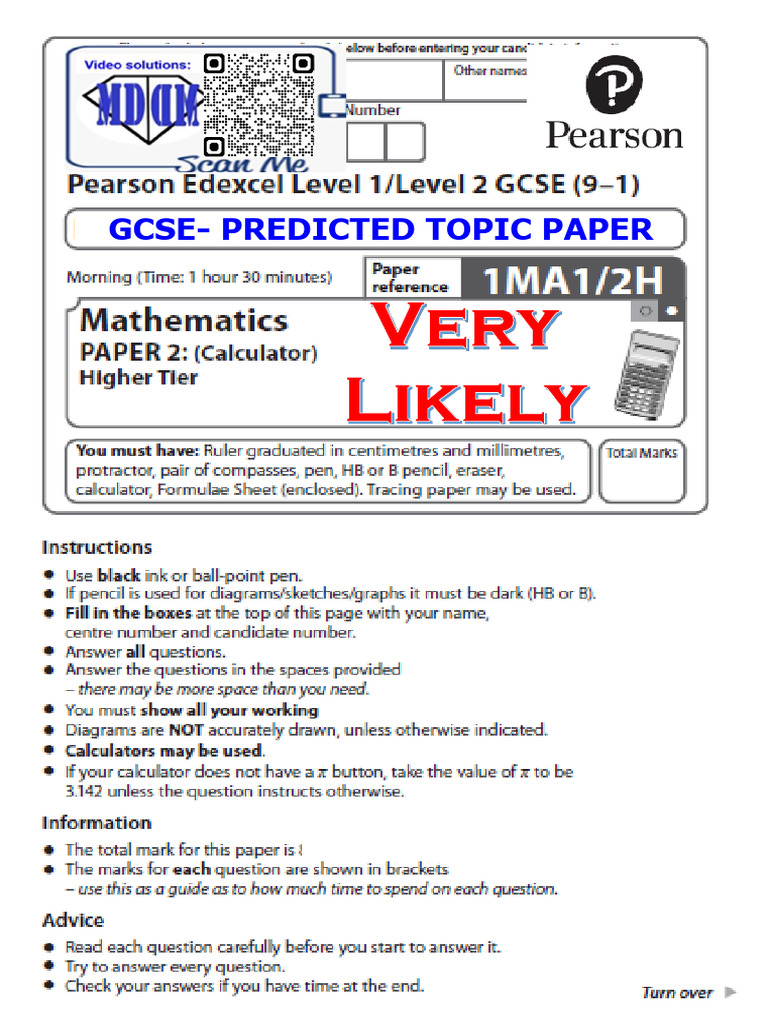 GCSE Maths Predicted Topic Paper | PDF | Area | Speed