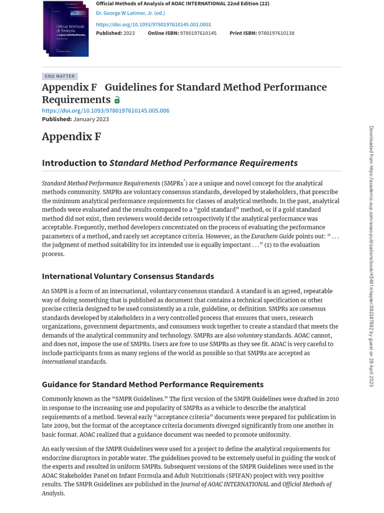 AOAC 2023 Appendix F Guidelines | PDF
