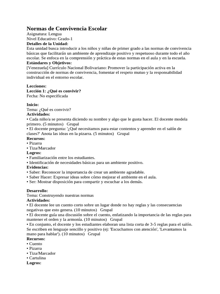 Normas de Convivencia Escolar | PDF | Salón de clases | Maestros
