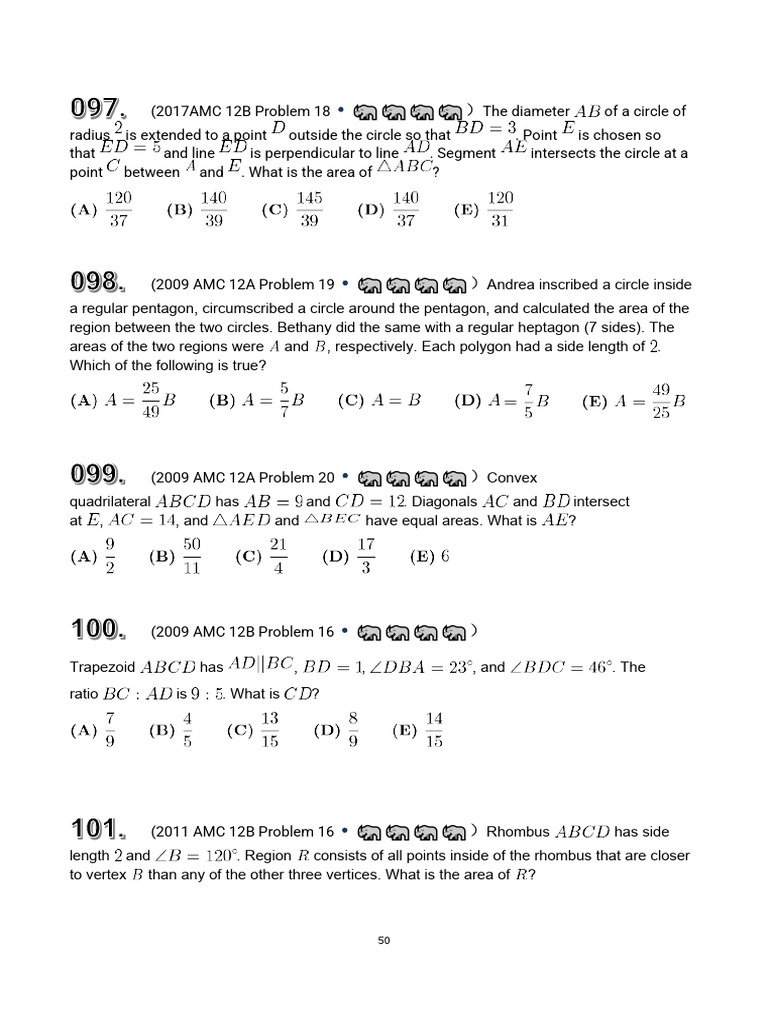 AMC 12 Geometry Problem Solutions | PDF | Circle | Area