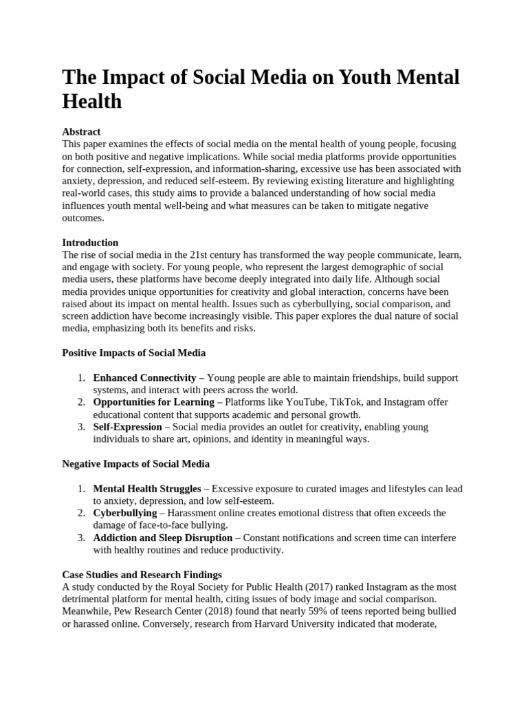 Social Media's Impact on Youth Mental Health | PDF | Social Media ...