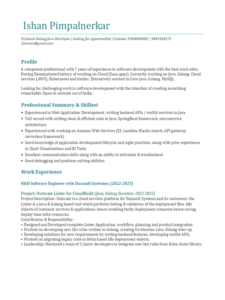 Fullstack Developer Resume: Java & Golang | PDF | Amazon Web Services ...