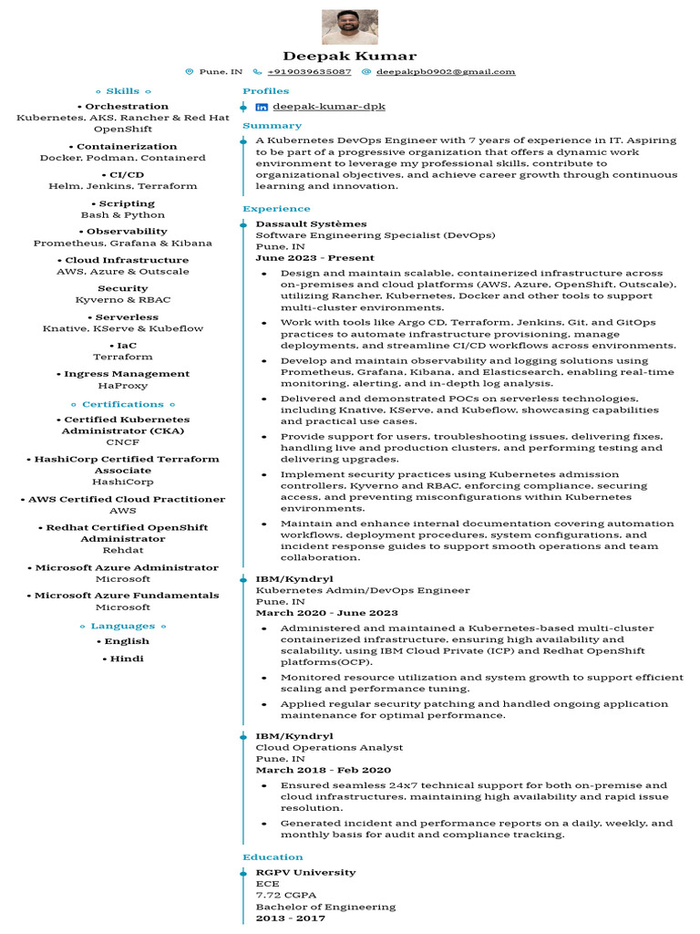 Kubernetes DevOps Engineer Resume | PDF | Cloud Computing | Distributed ...