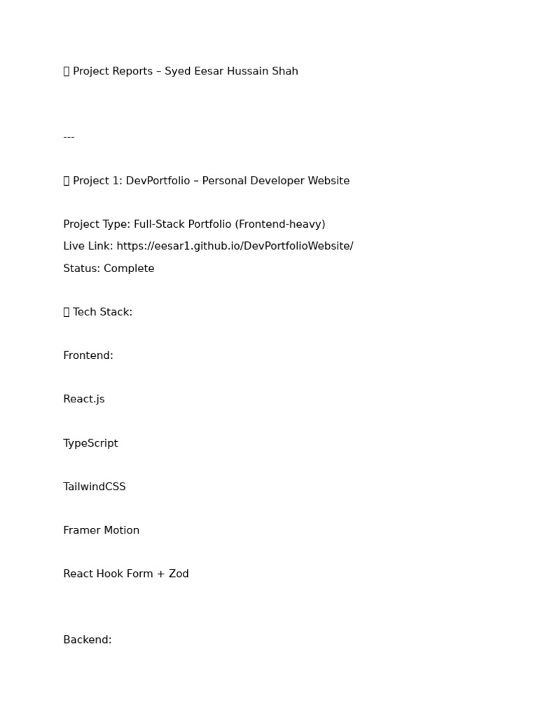 Eesar's Full-Stack Project Reports | PDF