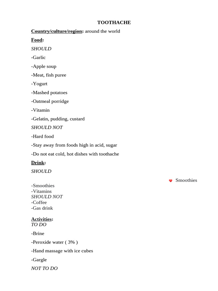 Toothache Relief: Foods & Remedies | PDF