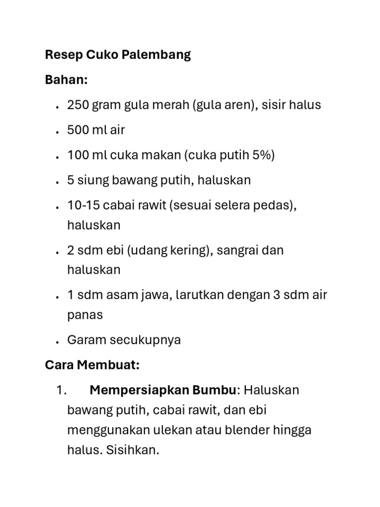 Resep Cuko Plaembang | PDF