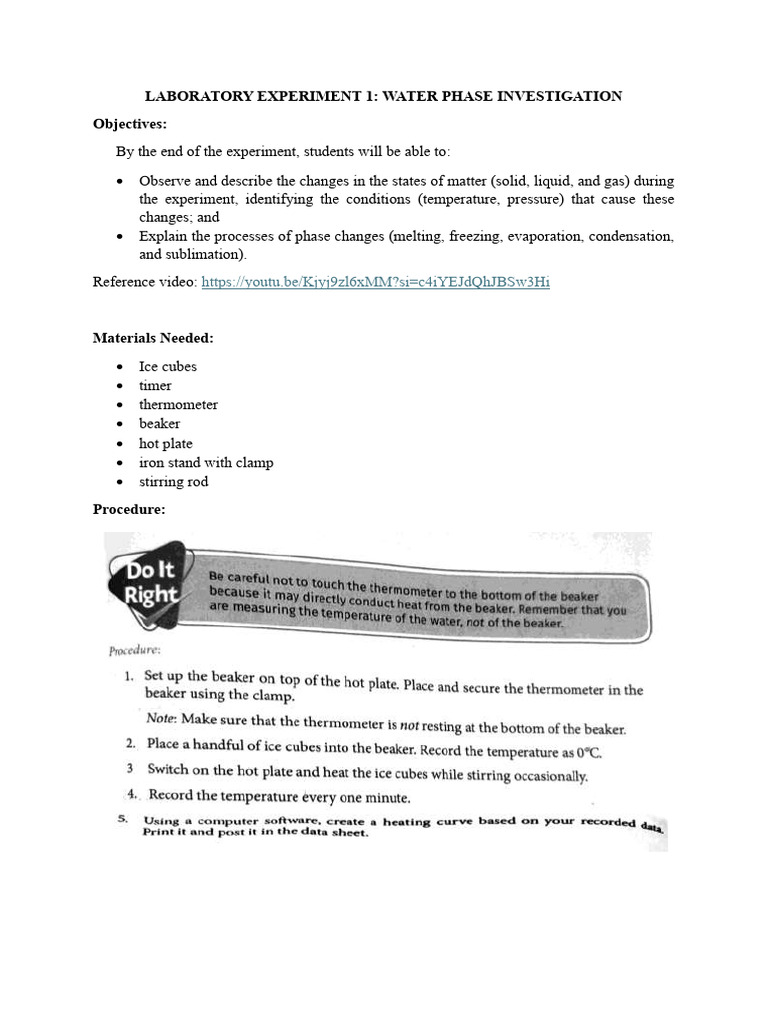 Water Phase Change Experiment Guide | PDF