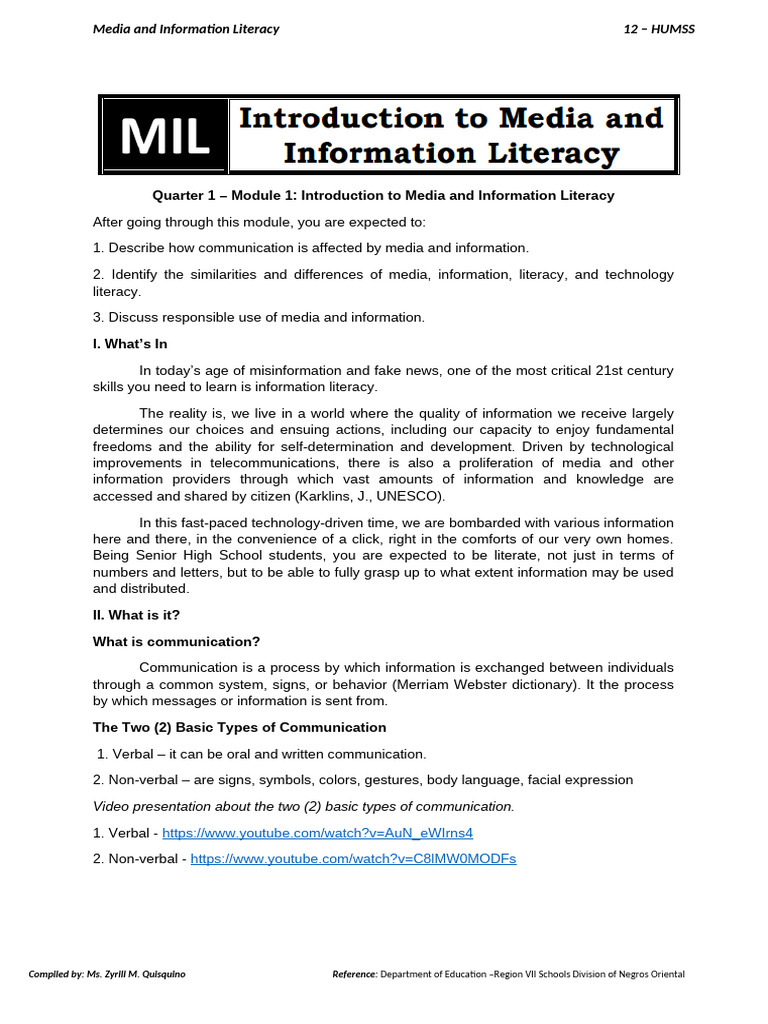 Introduction to Media Literacy | PDF | Information Literacy | Communication