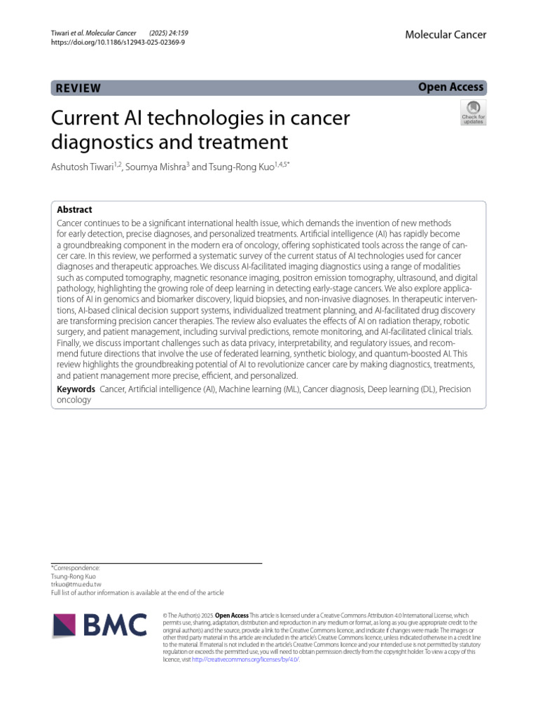 AI in Cancer Diagnosis and Treatment | PDF | Medical Imaging ...