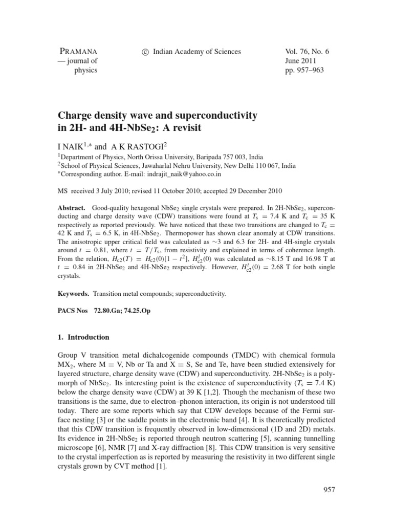 NbSe2 Charge Density Wave and Superconductivity | PDF | Electrical ...