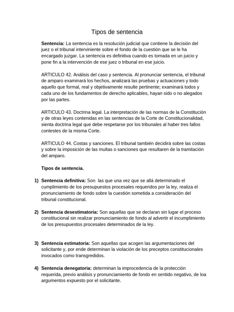 Tipos de Sentencias Judiciales | PDF | Sentencia (ley) | Ley constitucional