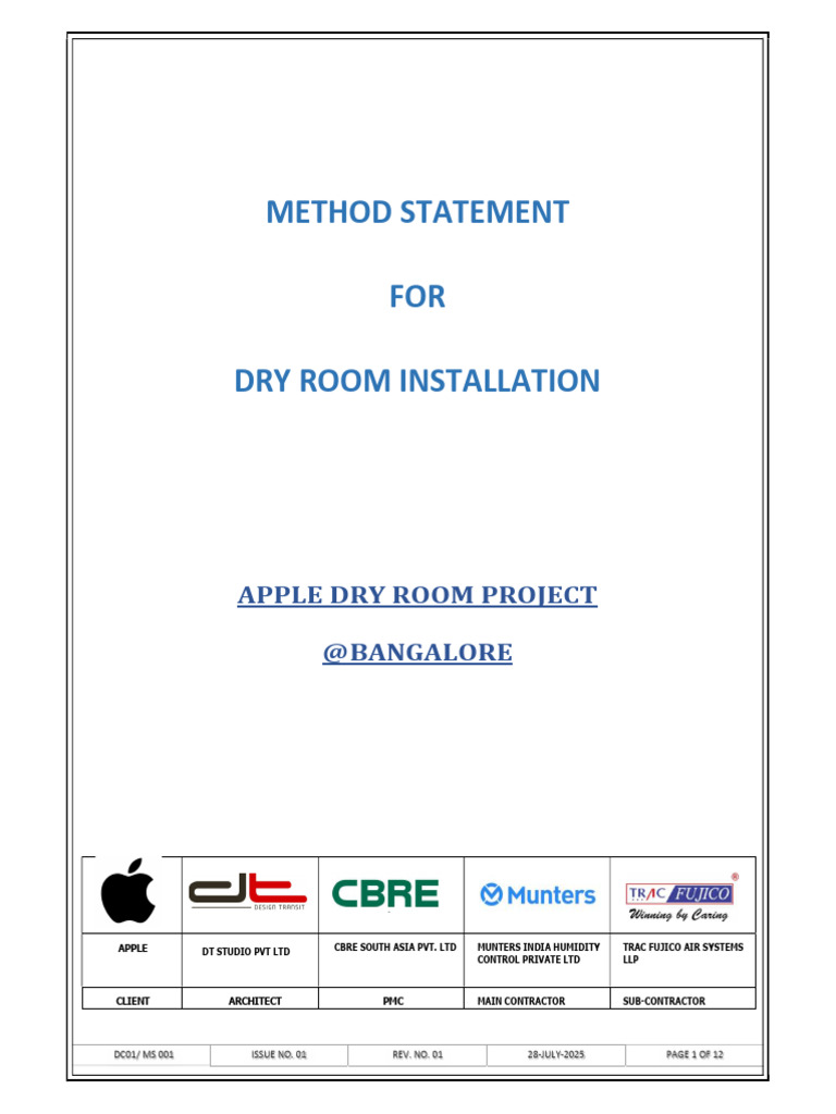 Dry Room Installation Method Statement | PDF | Duct (Flow) | Pipe ...