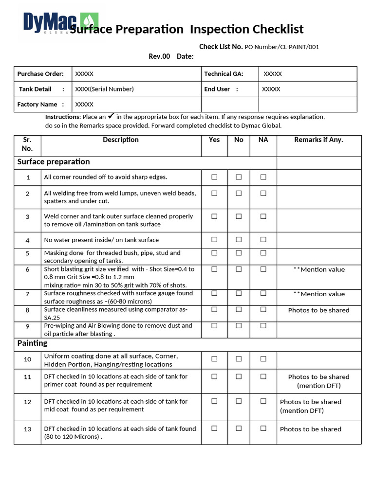 Coating Inspection Checklist | PDF | Mechanical Engineering | Materials