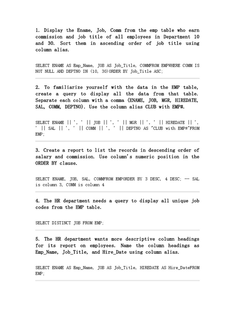 SQL Queries for Employee Data Analysis | PDF | Salary | Computer ...