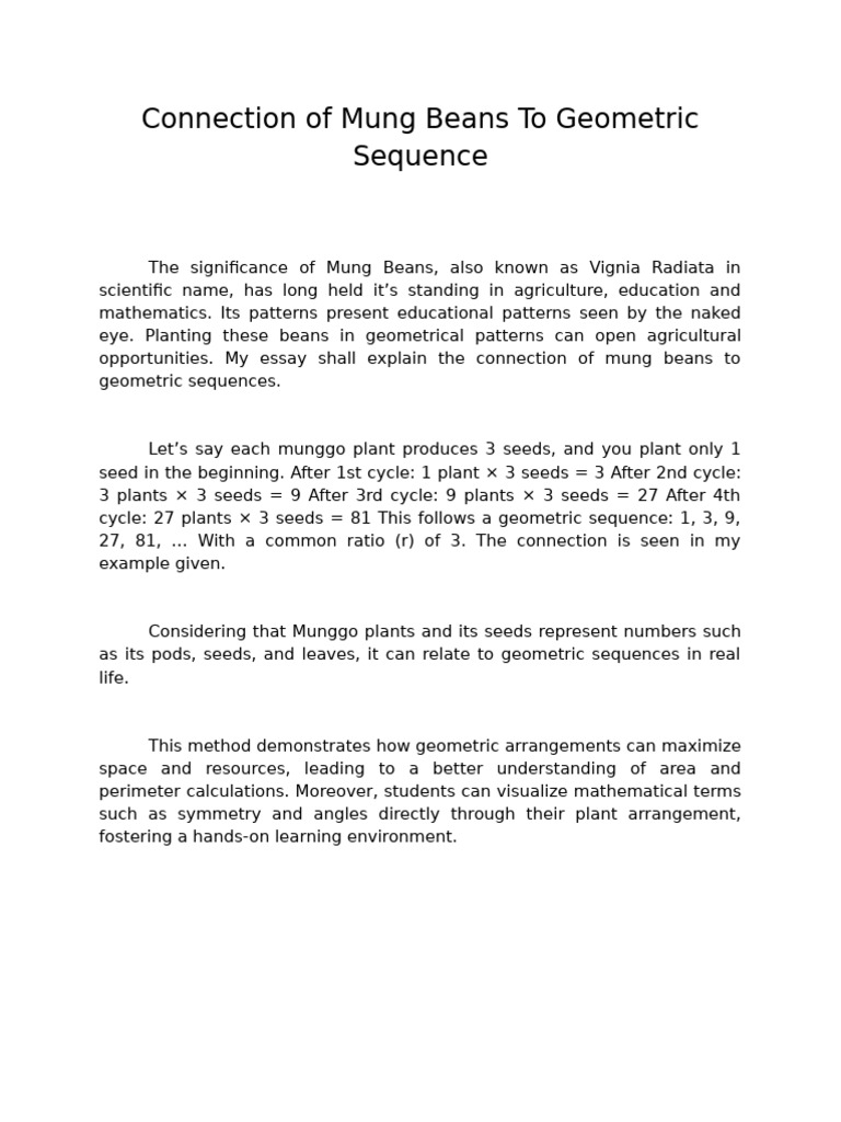 Connection of Mung Beans To Geometric Sequence | PDF