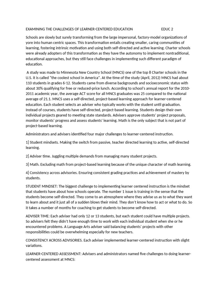 Examining The Challenges of Learner | PDF | Educational Assessment ...