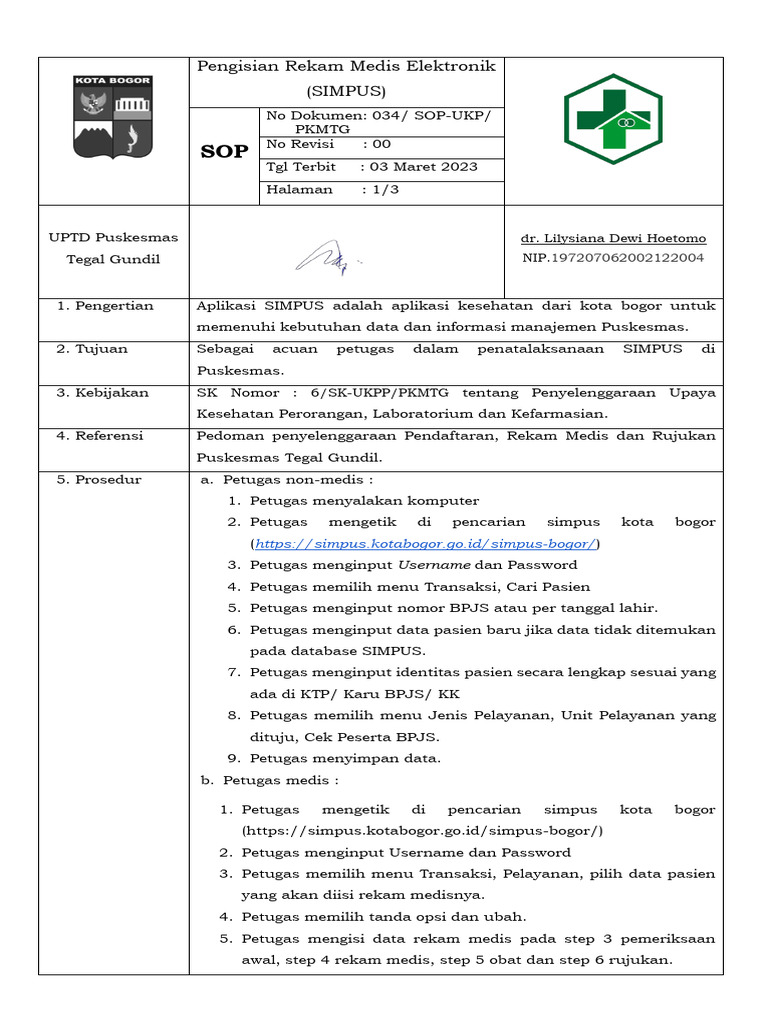 Sop Pengisian Rekam Medis Pdf