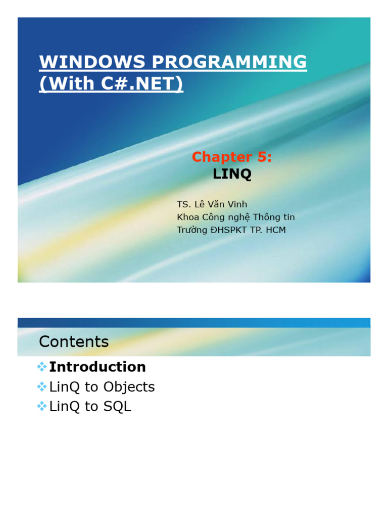 Chapter 05. LinQ and LinQ To SQL - Slide | PDF | Language Integrated ...
