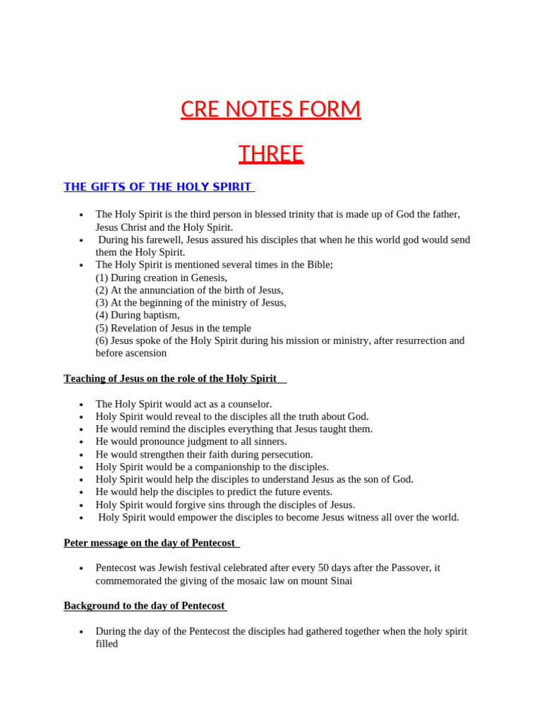 Gifts of the Holy Spirit in CRE Form 3 | PDF | Spiritual Gift | Jesus